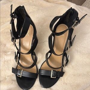 New York & Company Black Strappy Heels with silver buckles. Size 9.5